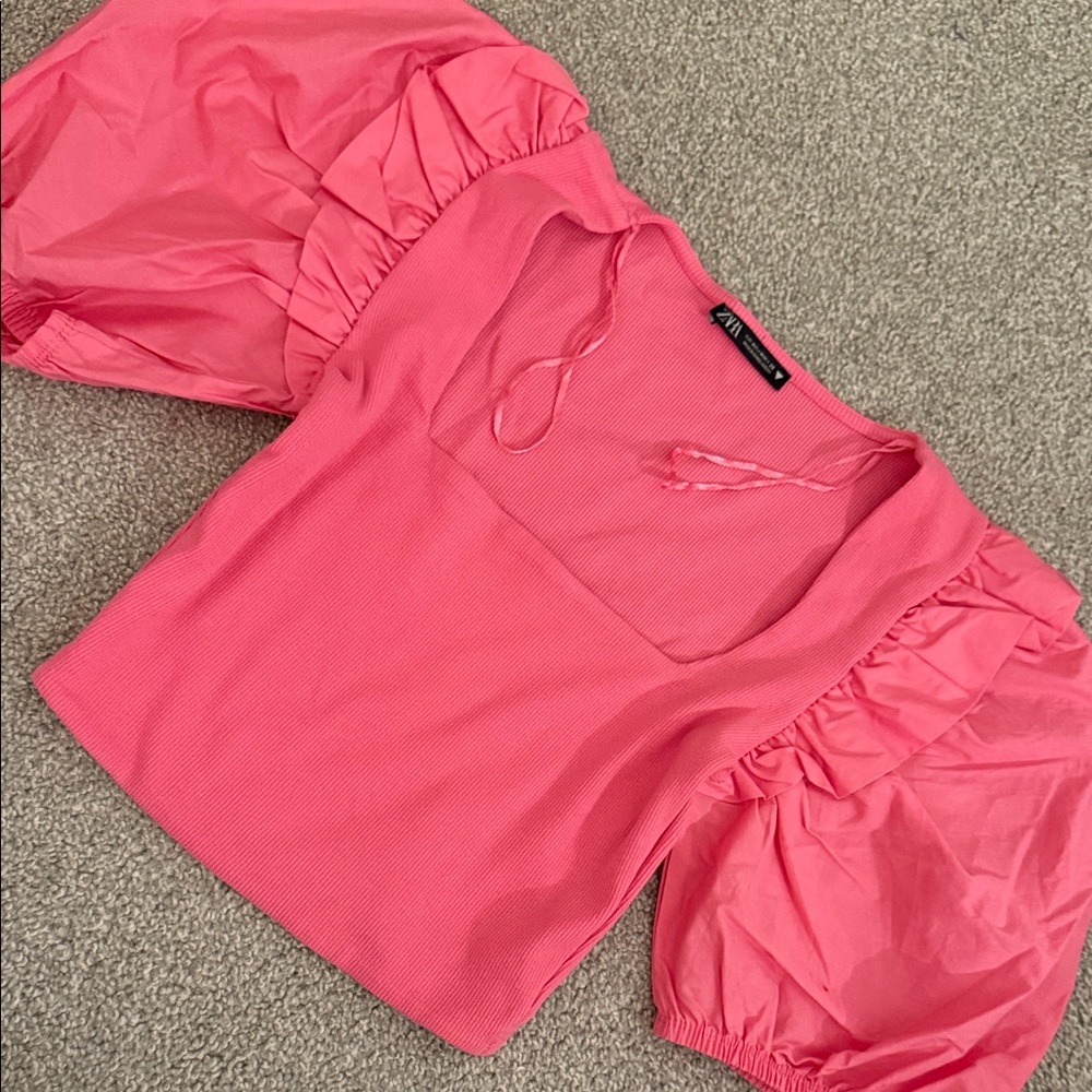 Zara Coral Puff Sleeve Blouse